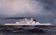 Antonio Jacobsen USS Massachusetts oil painting